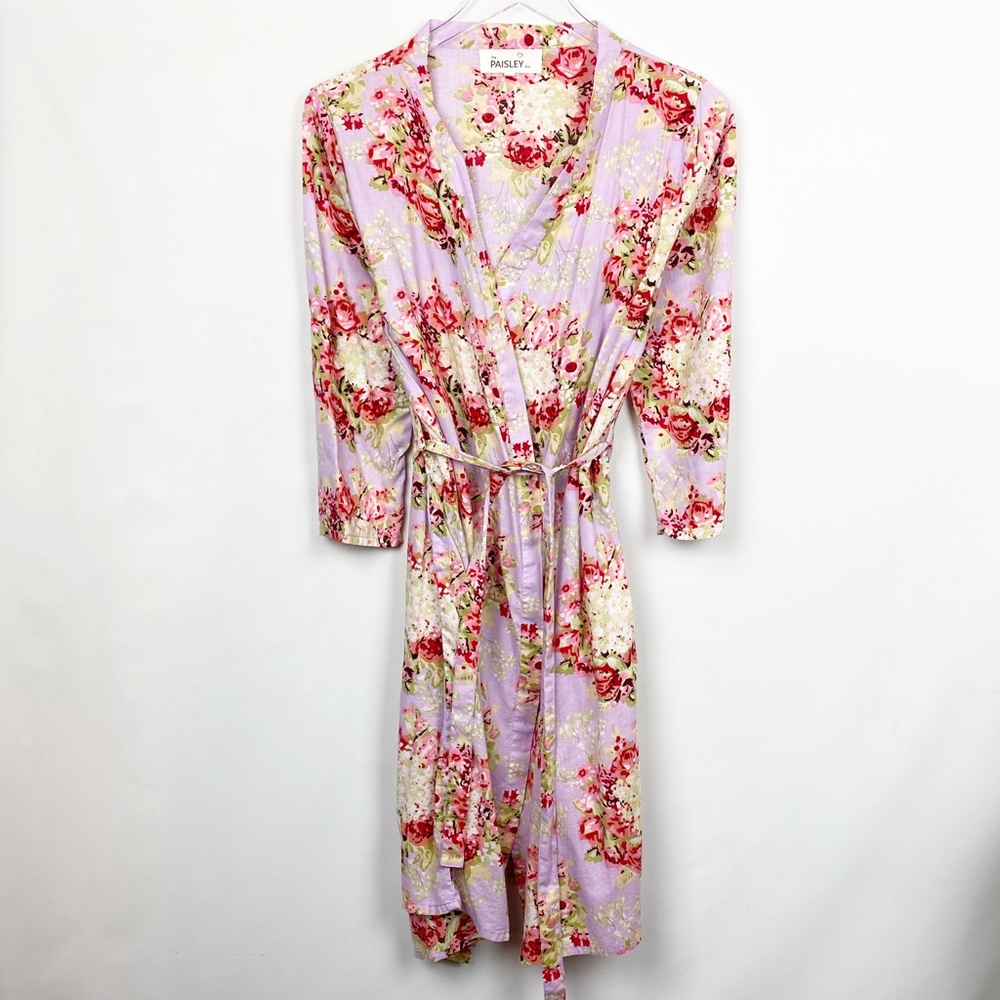 The Paisley Box Cotton Floral Robe Lilac Small